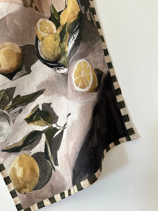 'Moody Lemons' Linen Tea Towel