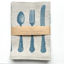 Load image into Gallery viewer, Blue Cutlery Linen Napkin Set