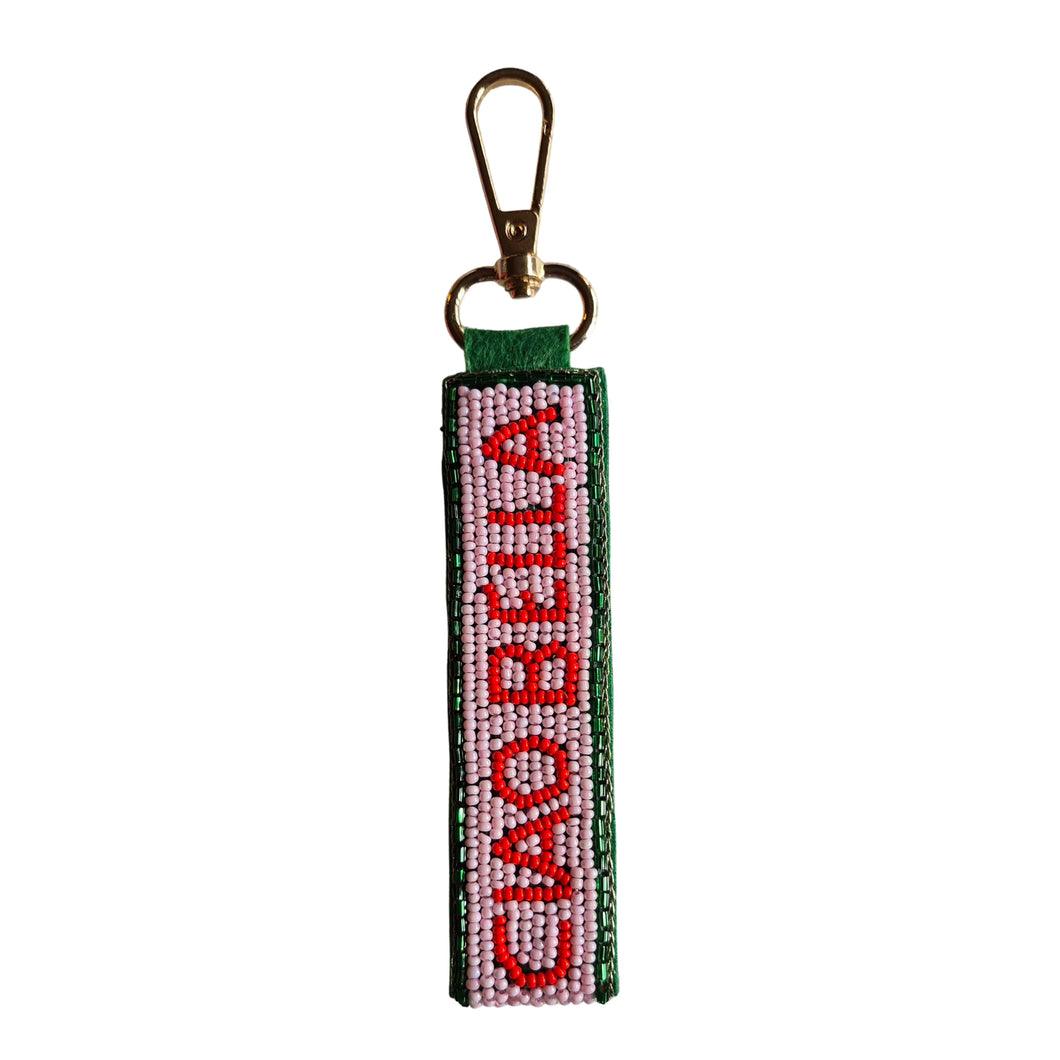 Ciao Bella Pink & Green Beaded Keychain