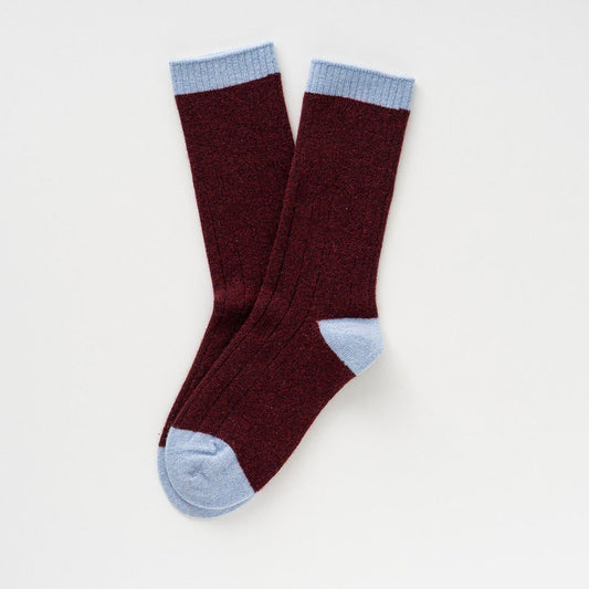 Merino Wool Burgundy & Sky Blue socks with bands