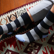 Load image into Gallery viewer, Merino Wool Navy &amp; Grey Stripe Socks
