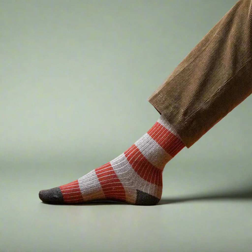 Merino Wool Beige & Rust Stripe Socks