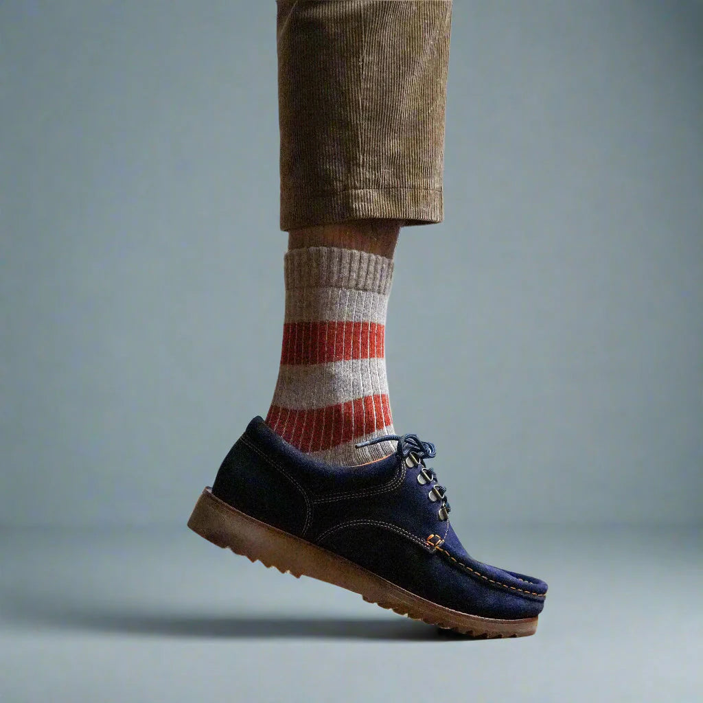 Merino Wool Beige & Rust Stripe Socks