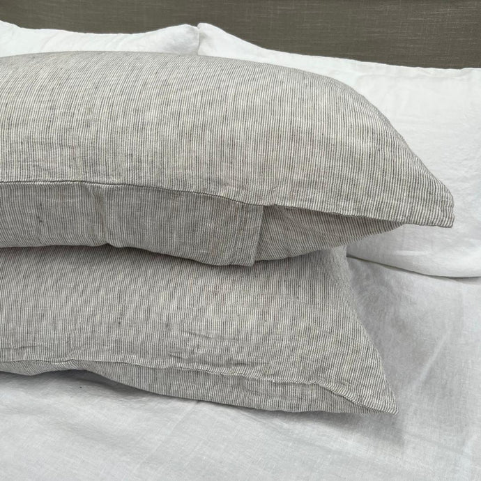Grey Pinstripe Linen Pillowcase Set