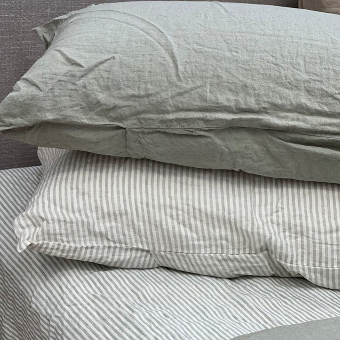 Sage Stripe Linen Pillowcase Set