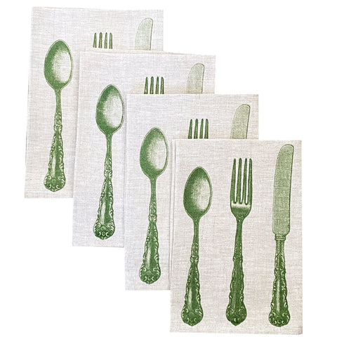 Olive Green Cutlery Linen Napkin Set