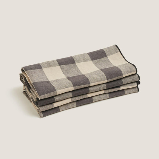Dark Check Linen Napkin Set
