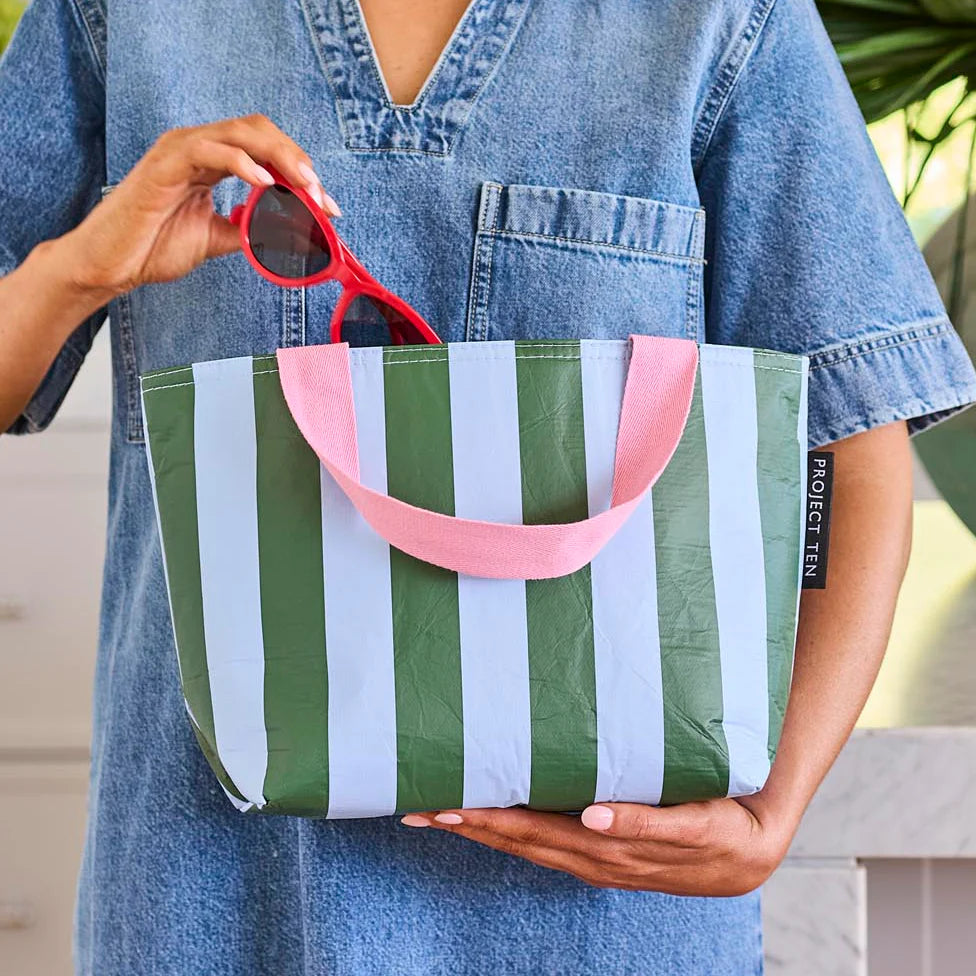 Mini Tote Green Blue Stripe