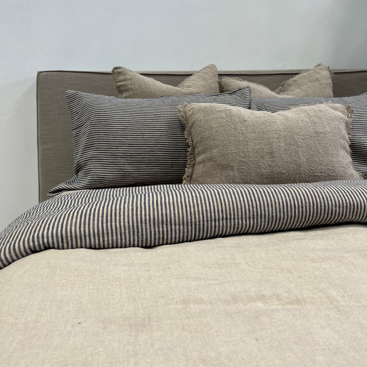 Blue Stripe Linen Pillowcase Set