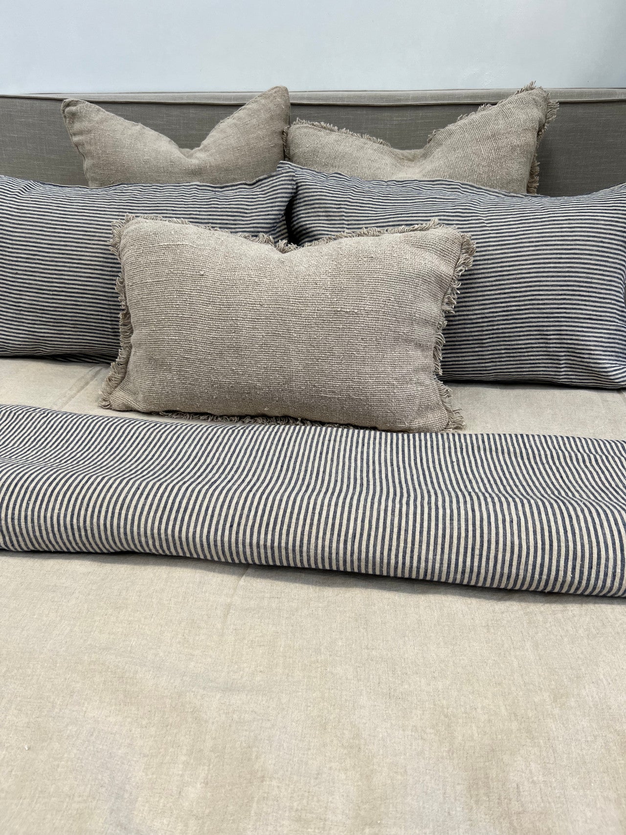 Blue Stripe Linen Pillowcase Set