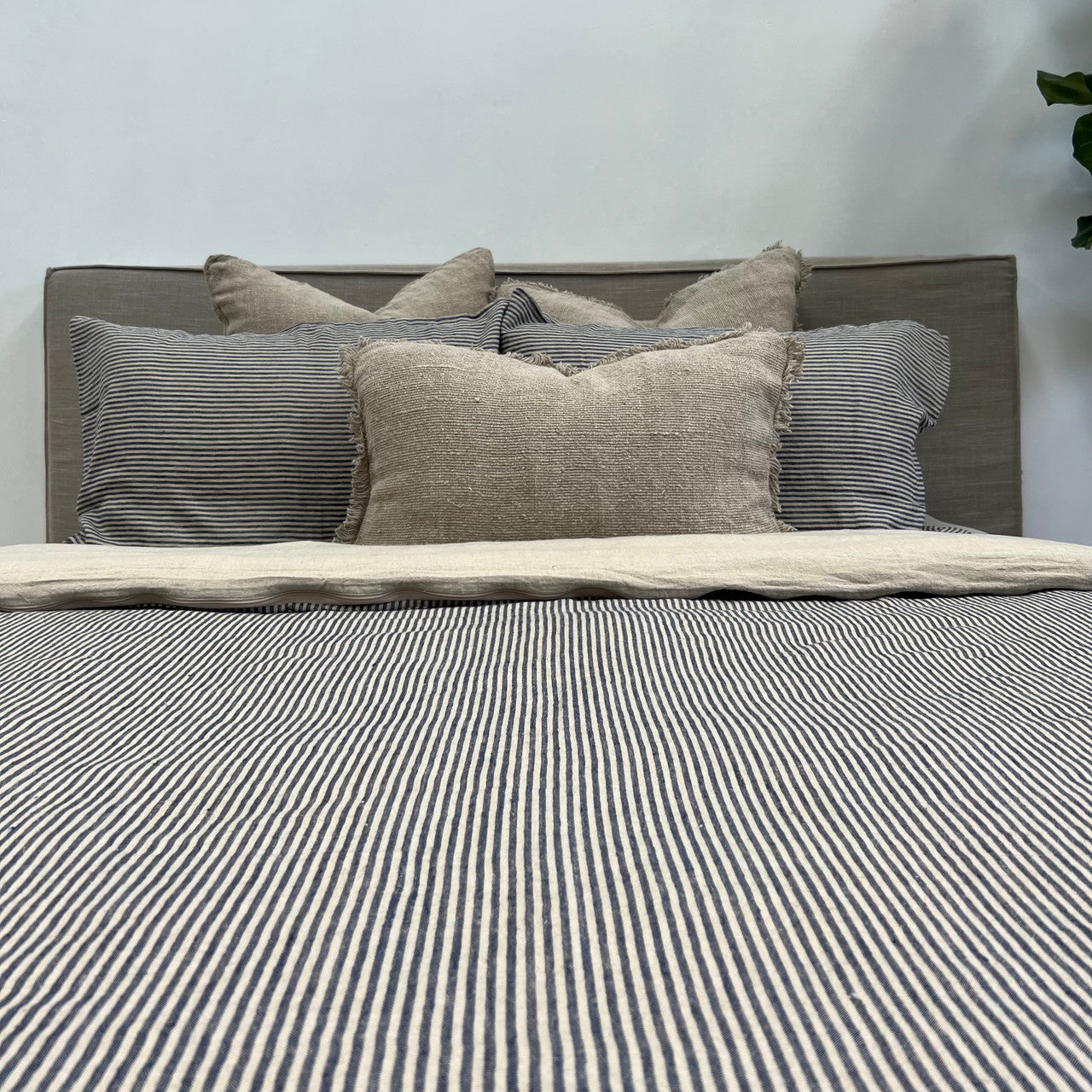 Blue Stripe Linen Quilt Cover