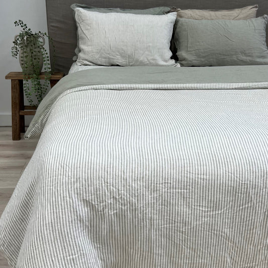 Sage Stripe Linen Quilt Cover