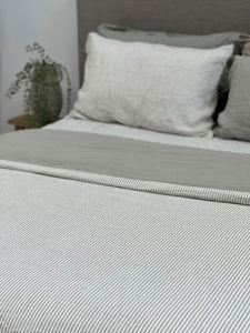 Sage Stripe Linen Quilt Cover