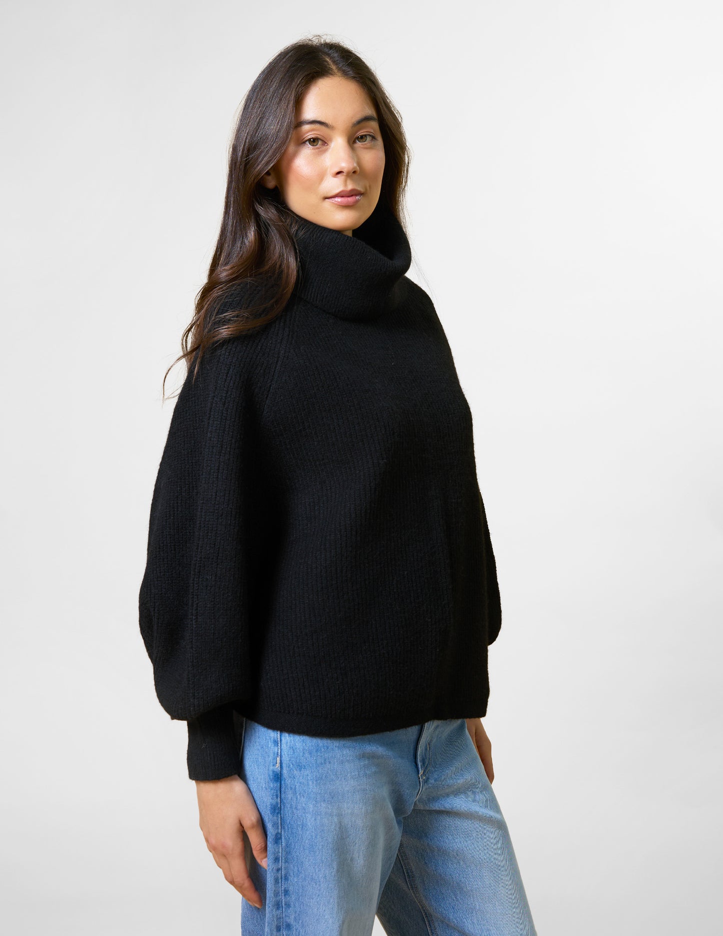 Polo Neck Poncho - Black (one size)
