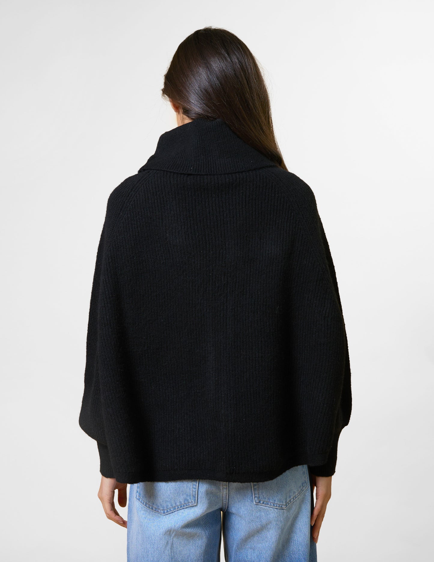 Polo Neck Poncho - Black (one size)