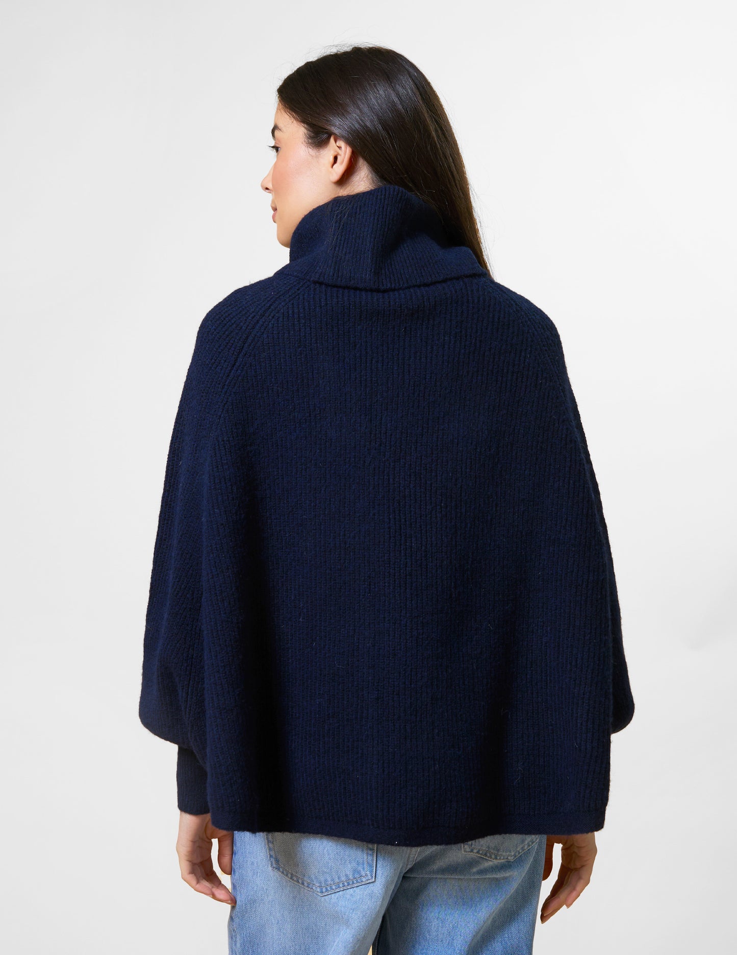 Polo Neck Poncho - Navy (one size)