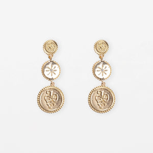 Triple Medallion Gold Earrings