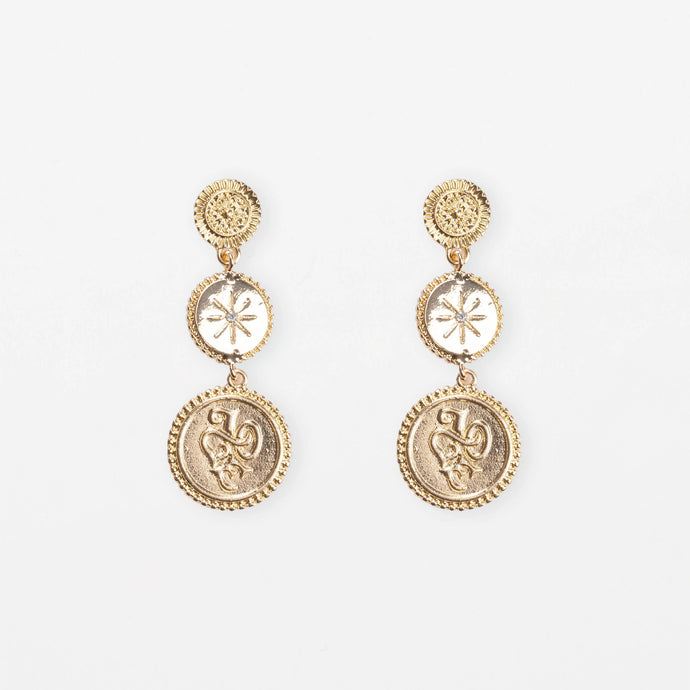 Triple Medallion Gold Earrings