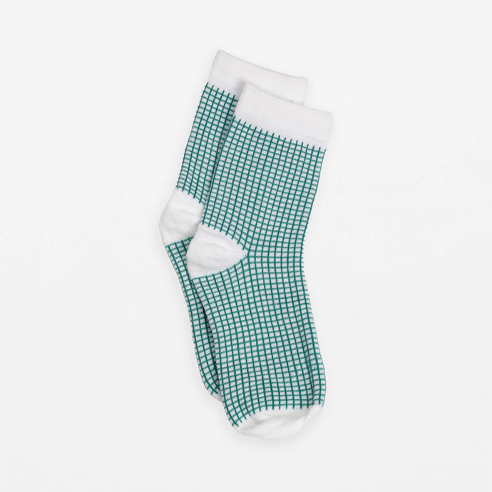 Green & White Grid Socks