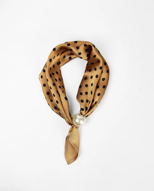 Neck Scarf: Tan & Black Dots with pearl
