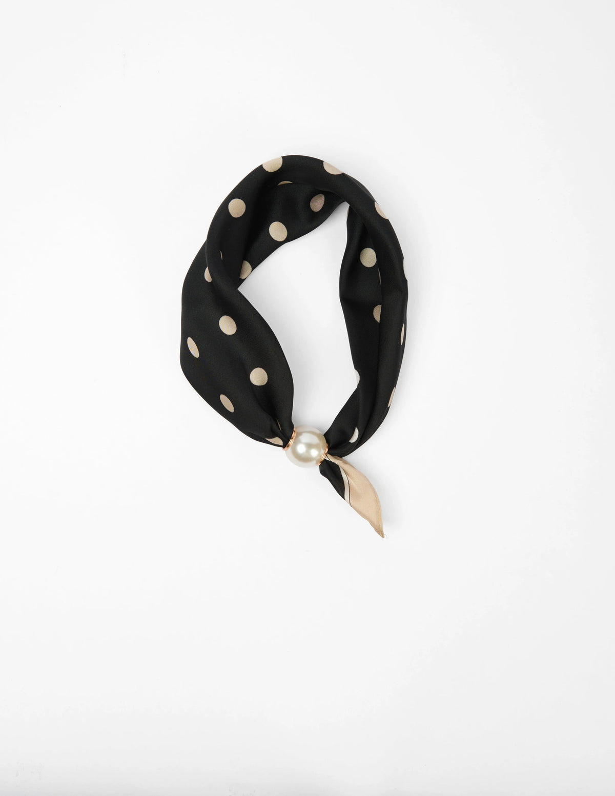 Neck Scarf: Black with Taupe dots & Pearl