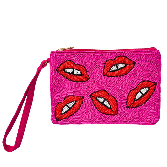 Fuchsia Lips Beaded Clutch