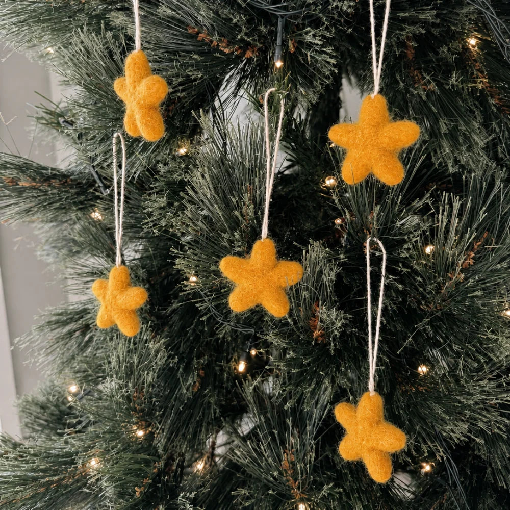 Felt Wool Star Ornament Set - Gold