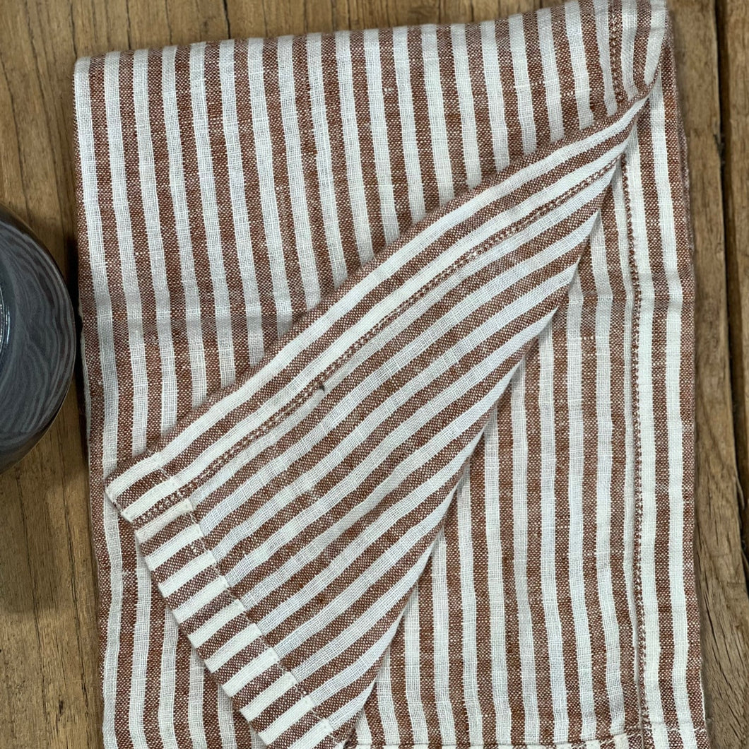 Rust Stripe Linen Tea Towel