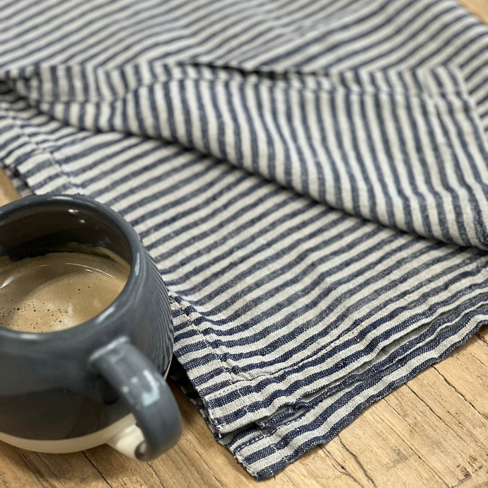 Blue Pinstripe Linen Tea Towel