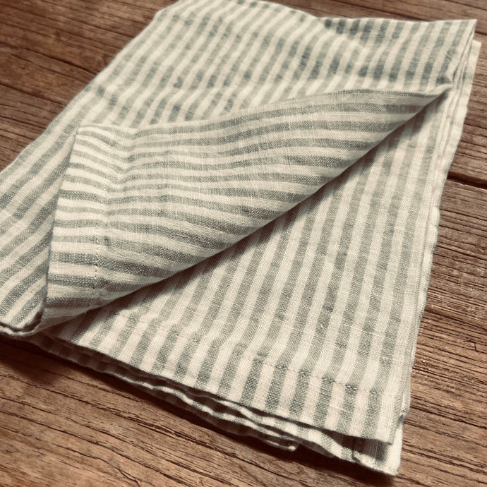 Sage Green Stripe Linen Tea Towel