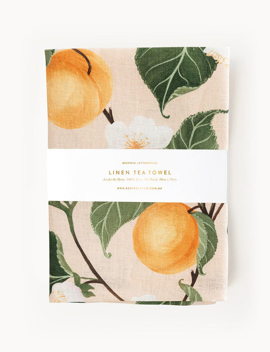 Peaches Linen Tea Towel