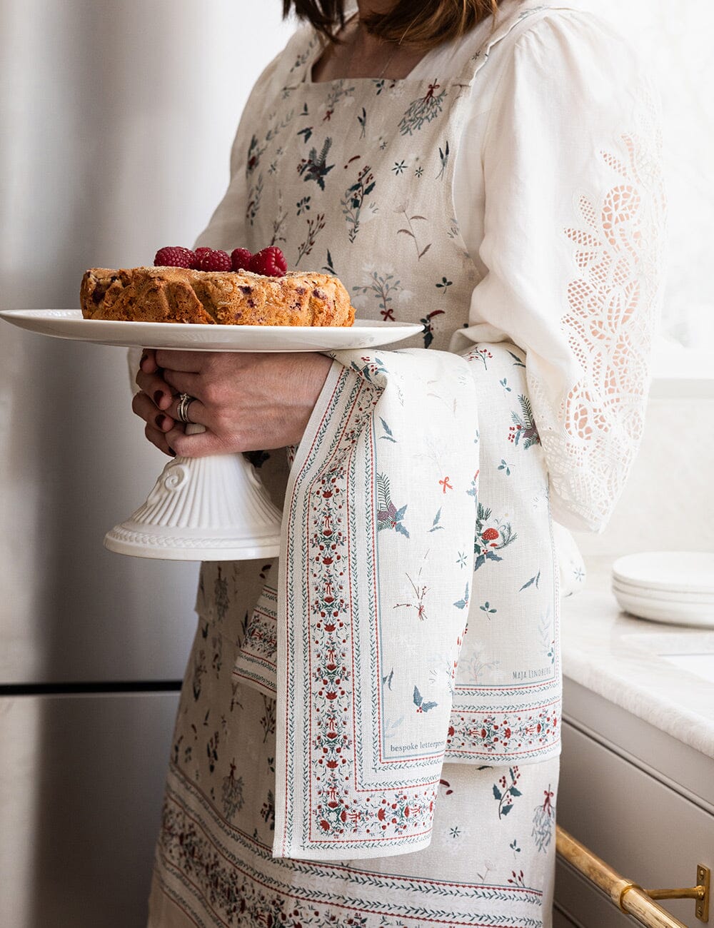 Heirloom Christmas Holly Linen Tea Towel