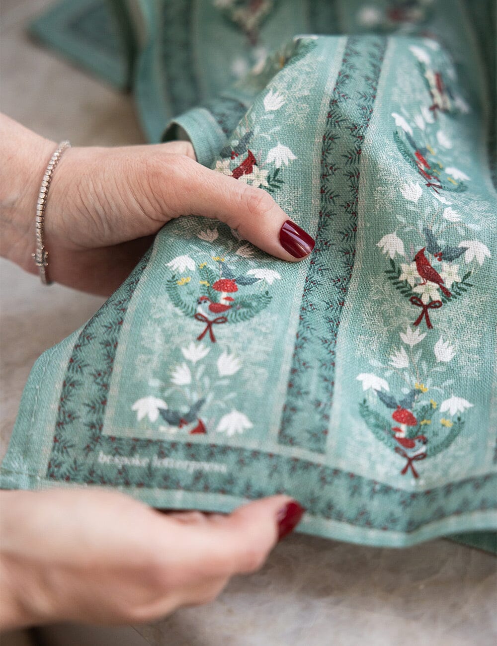 Christmas Songbirds Linen Tea Towel