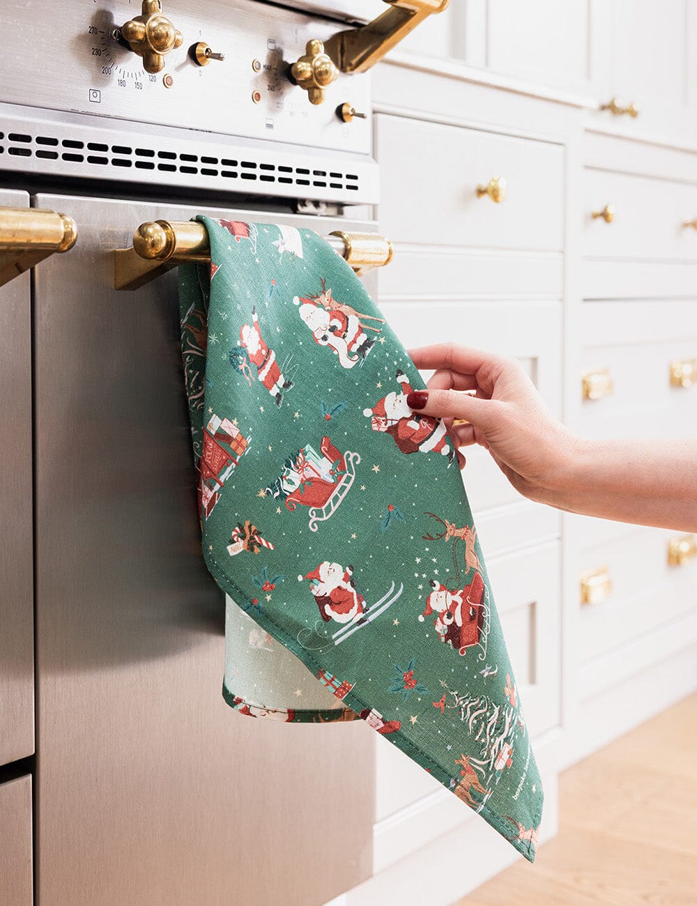 Christmas Santas Linen Tea Towel