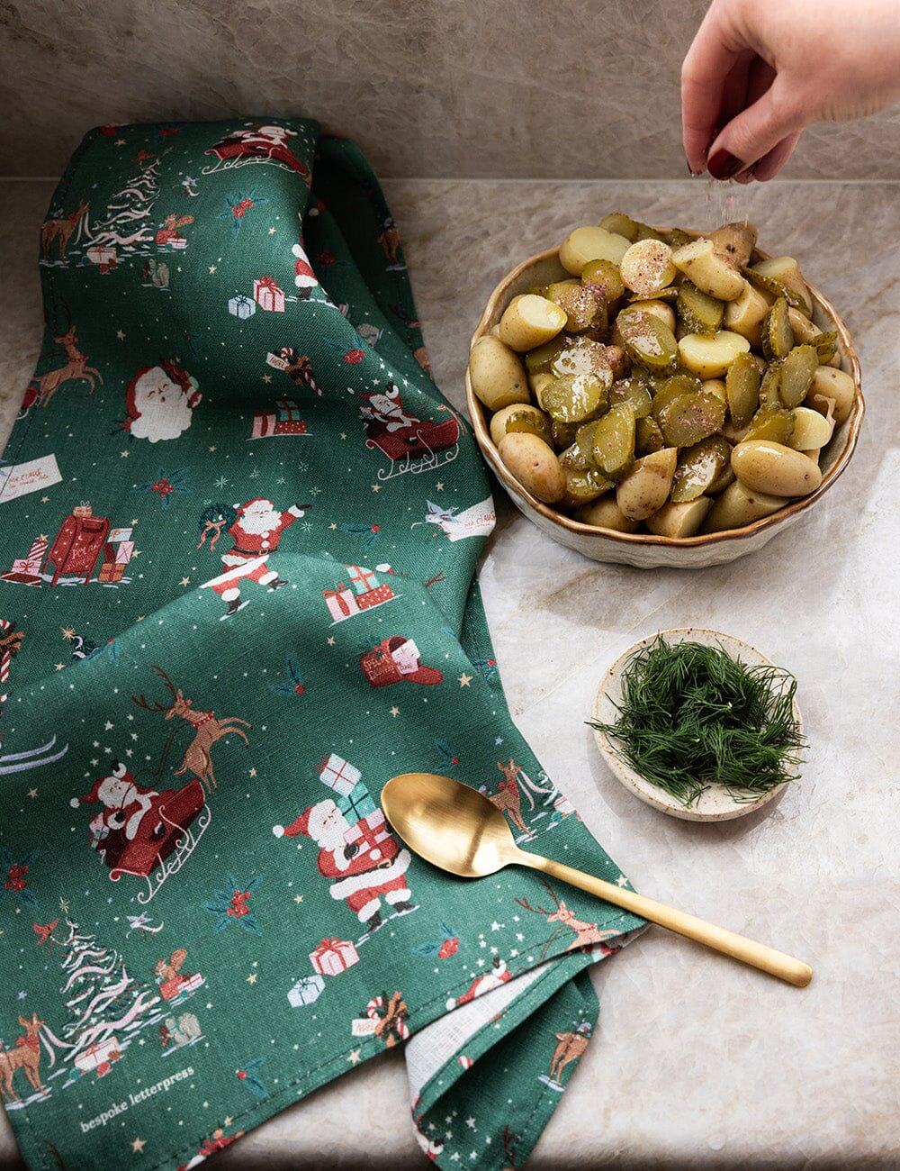 Christmas Santas Linen Tea Towel
