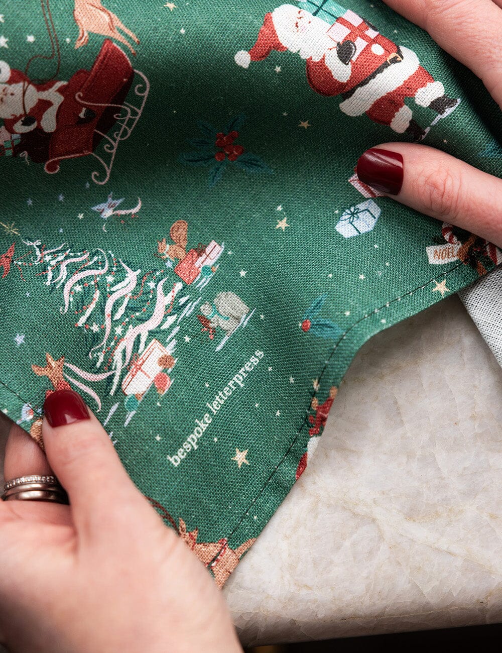 Christmas Santas Linen Tea Towel