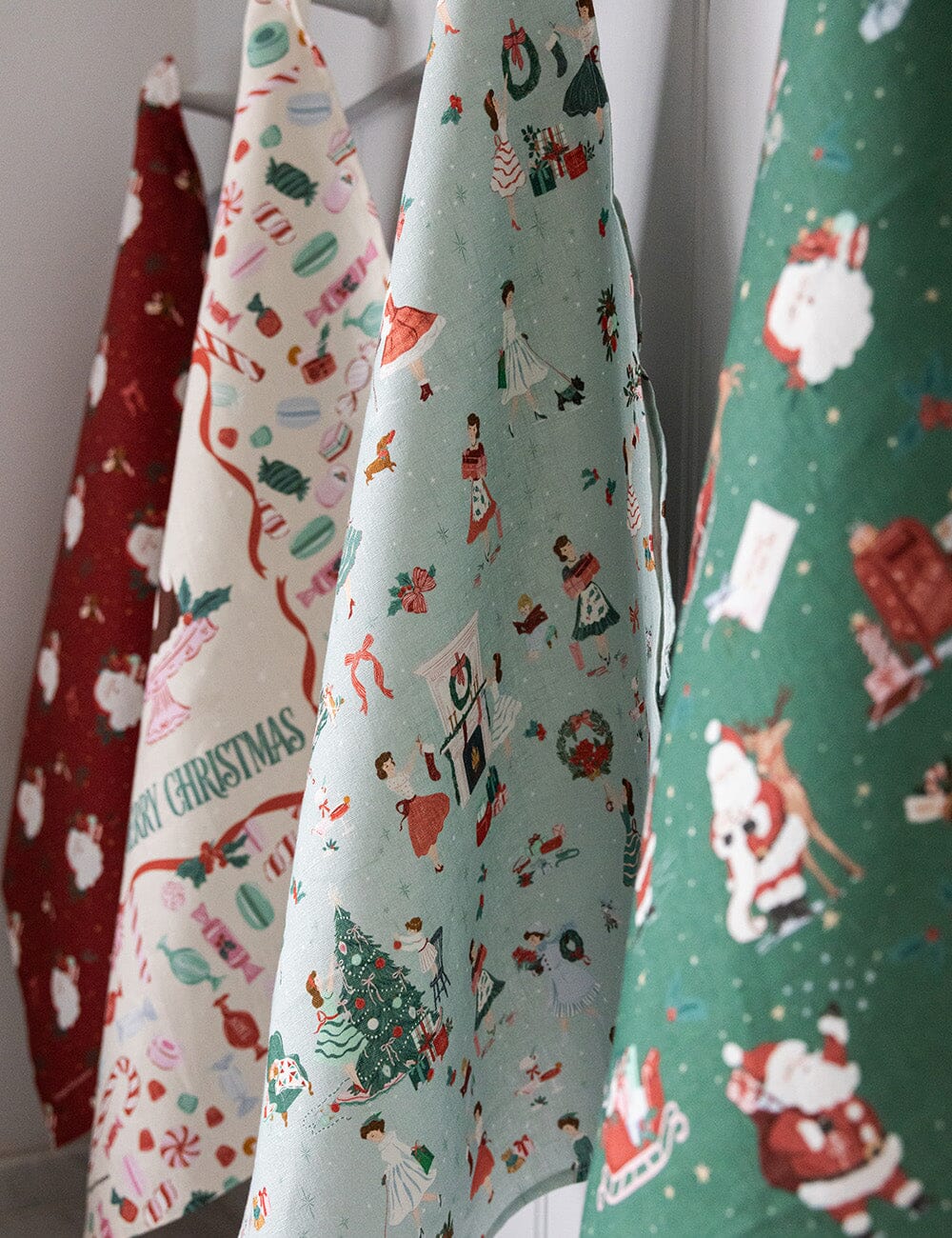 Christmas Santas Linen Tea Towel