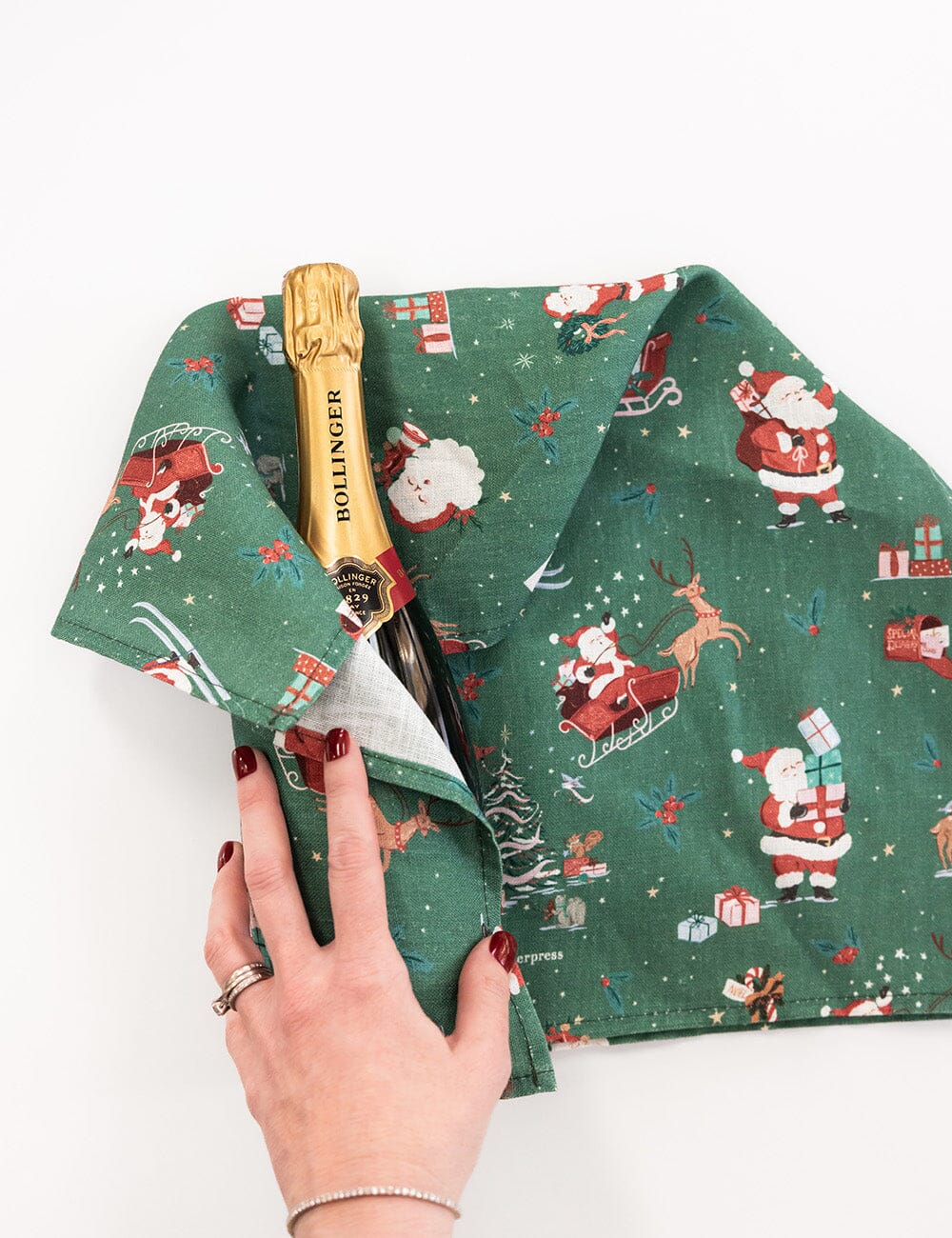 Christmas Santas Linen Tea Towel
