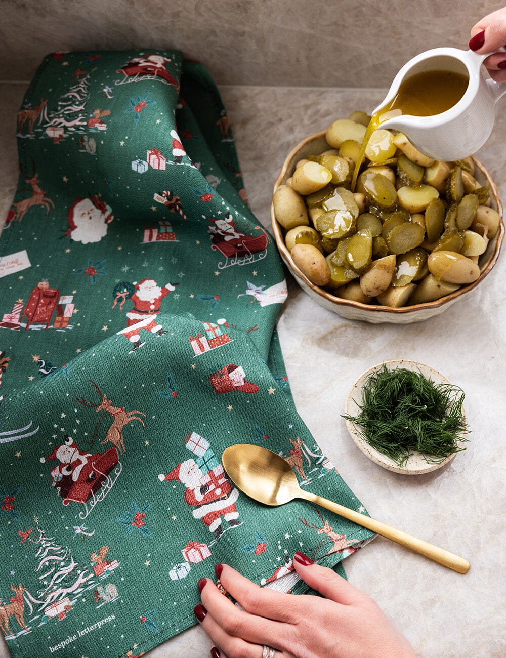 Christmas Santas Linen Tea Towel