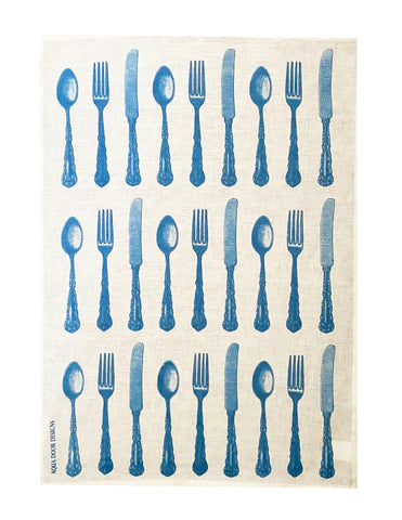 Blue Cutlery Linen Tea Towel