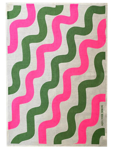 Stove Pipe Green & Pink Linen Tea Towel