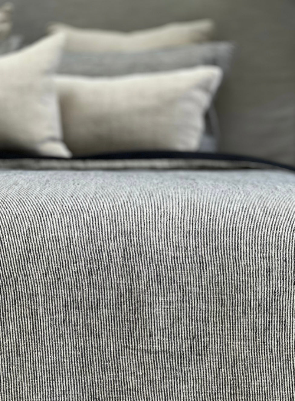 Black pinstripe Reversible Linen Quilt Cover