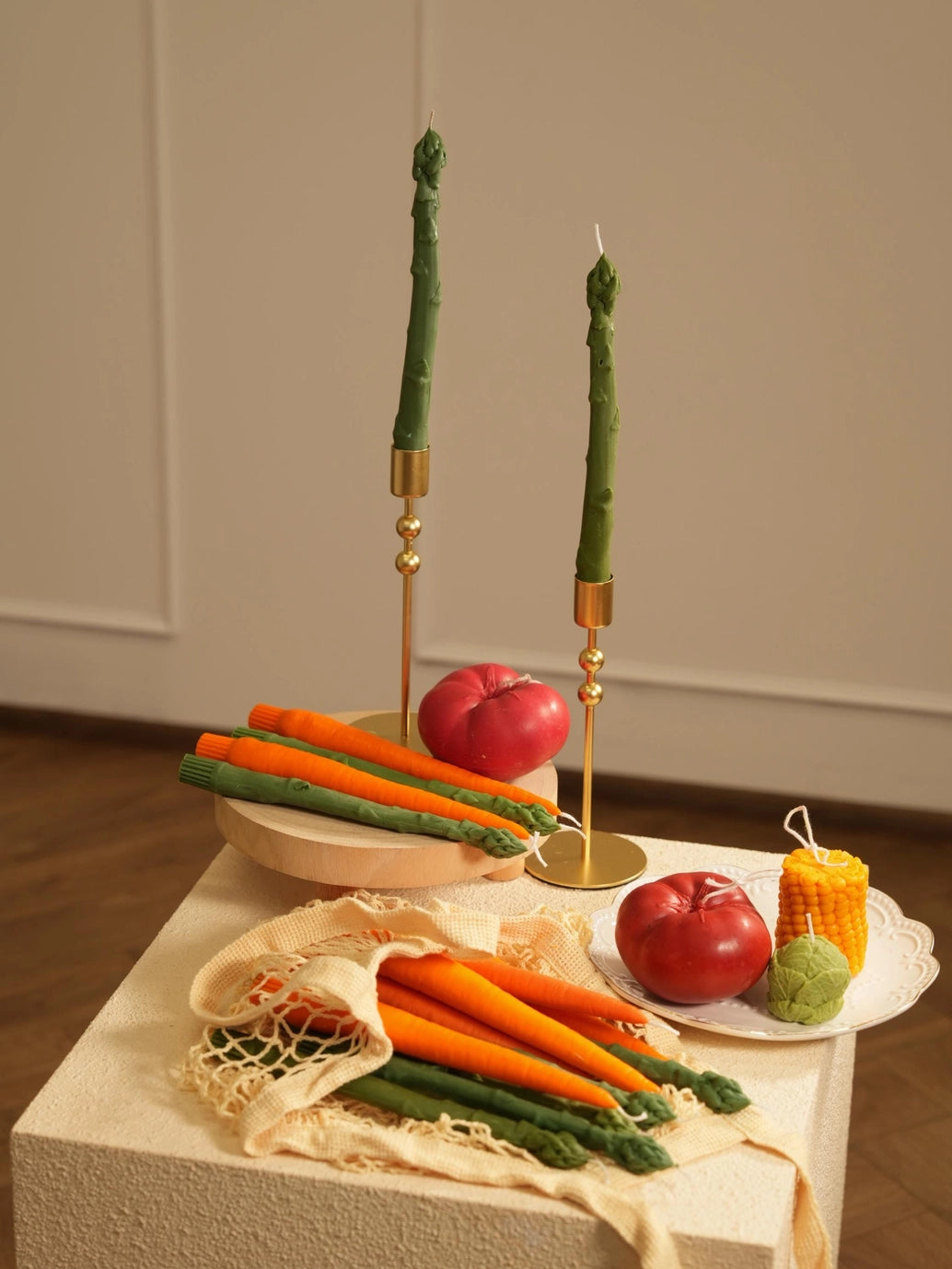Carrot & Asparagus Taper Dinner Candle - 2 pieces