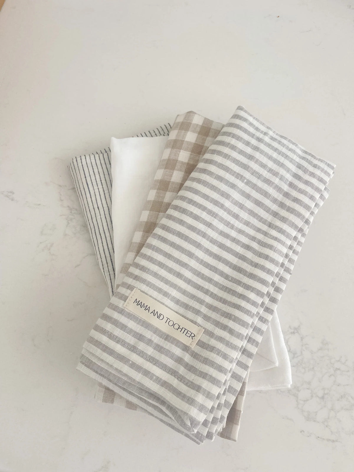 Pure French Linen Tea Towel  - Grey Stripe