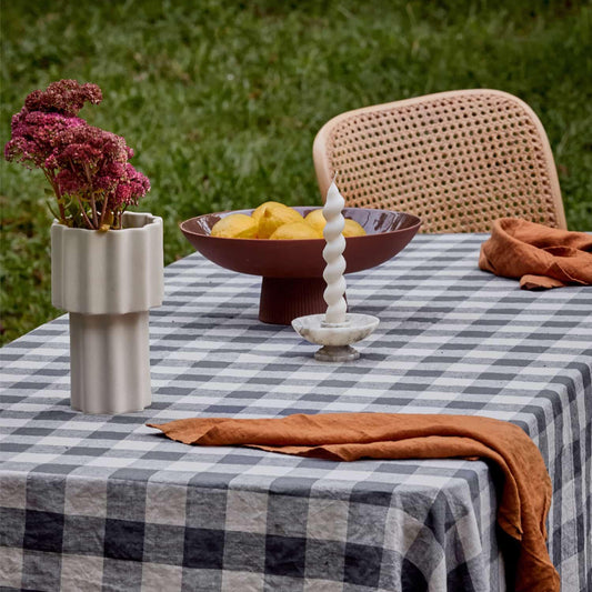 Natural Dark Check Linen Tablecloth