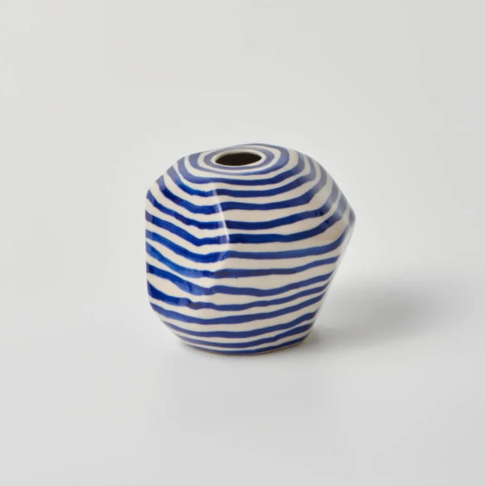 Facet Vase Small Blue Lines