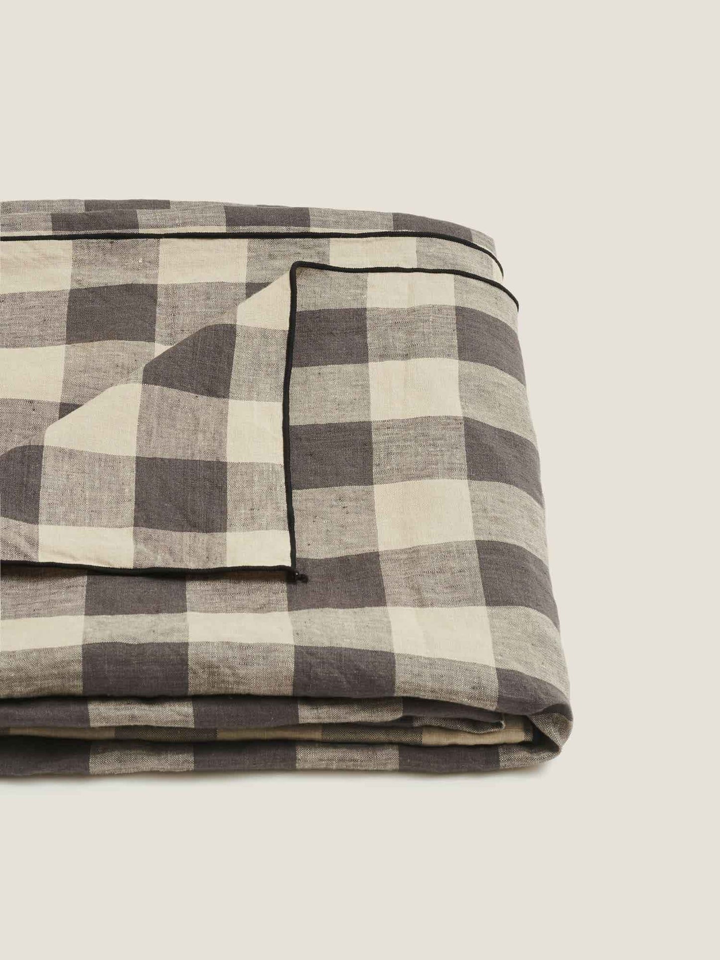 Natural Dark Check Linen Tablecloth