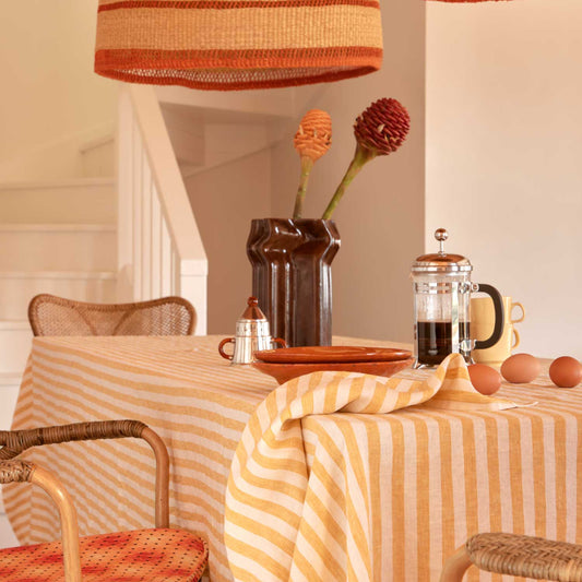 Yellow Stripes Linen Tablecloth