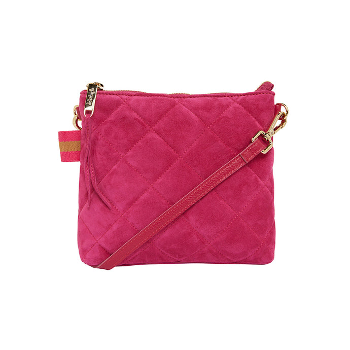 Alexis Crossbody Quilted Hot Pink Suede