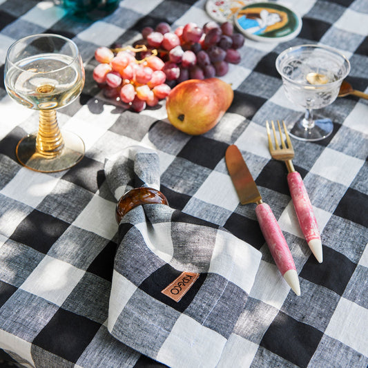 Staples Black & White Gingham Linen Tablecloth
